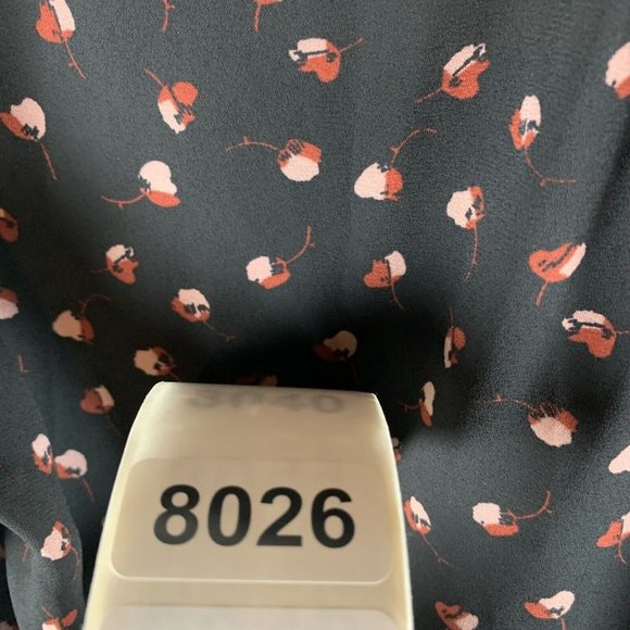 Ann Taylor LOFT Blouse Top Women Black Small Floral Tie Neck‎ Long Sleeve 8026 - Picture 6 of 6